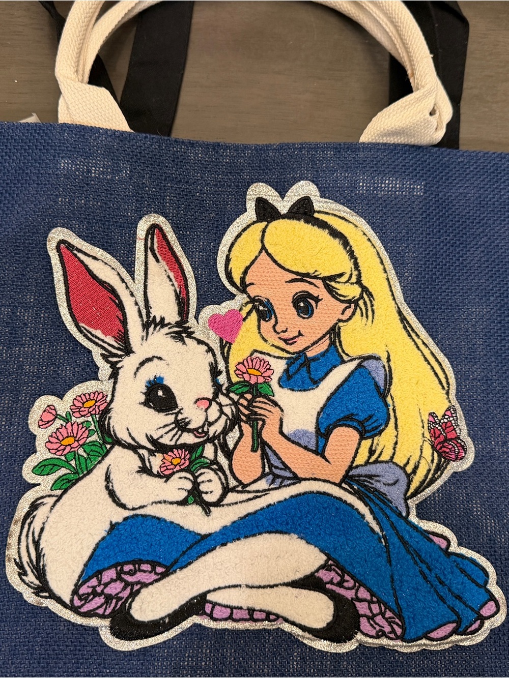 Blue Alice in Wonderland Patch Tote
